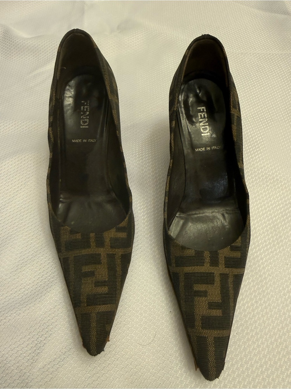 Fendi Brown Monogram Pointed Toe Pumps